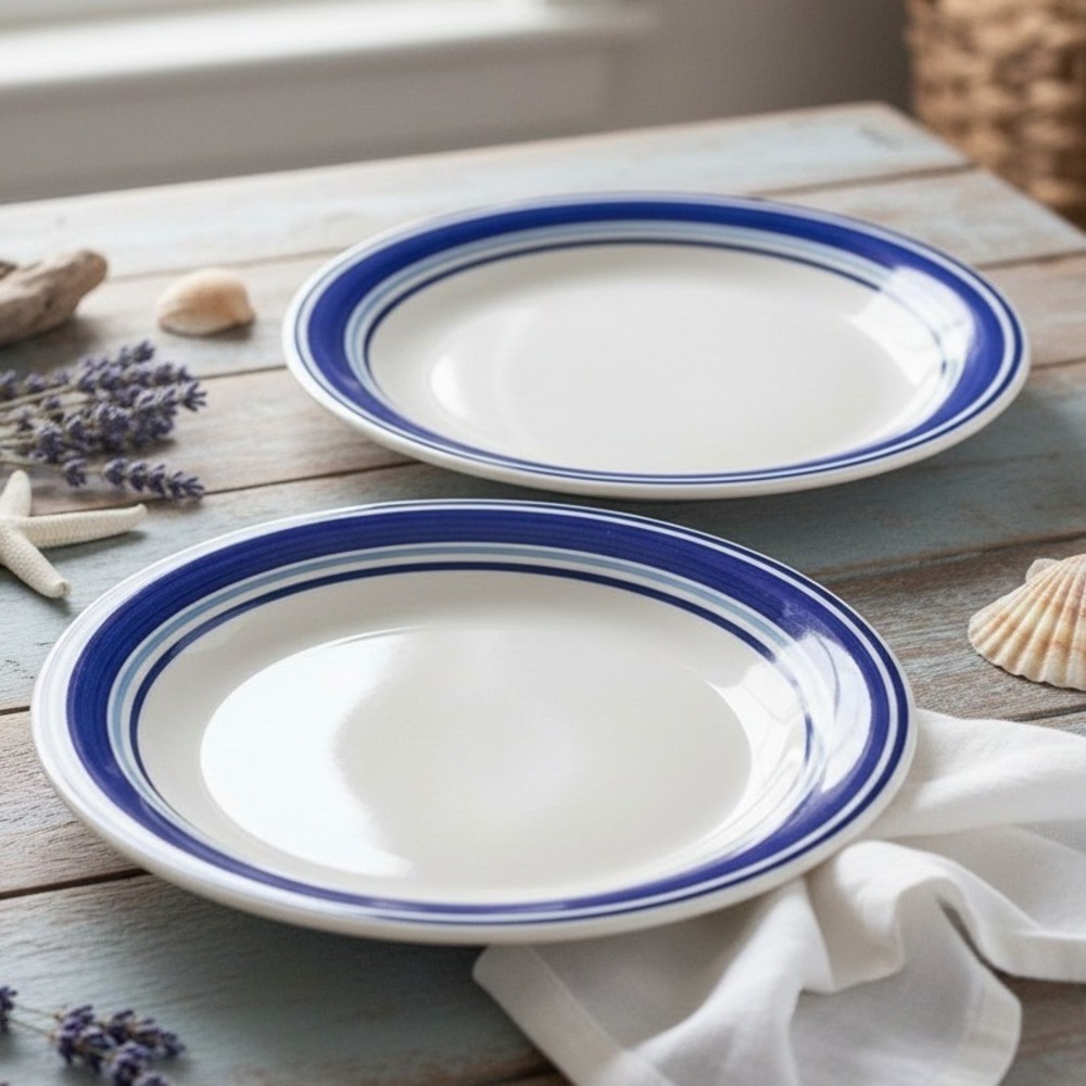 Mainstays Casual Banded Cobalt Blue 10.25" Dinner Plates Set 2